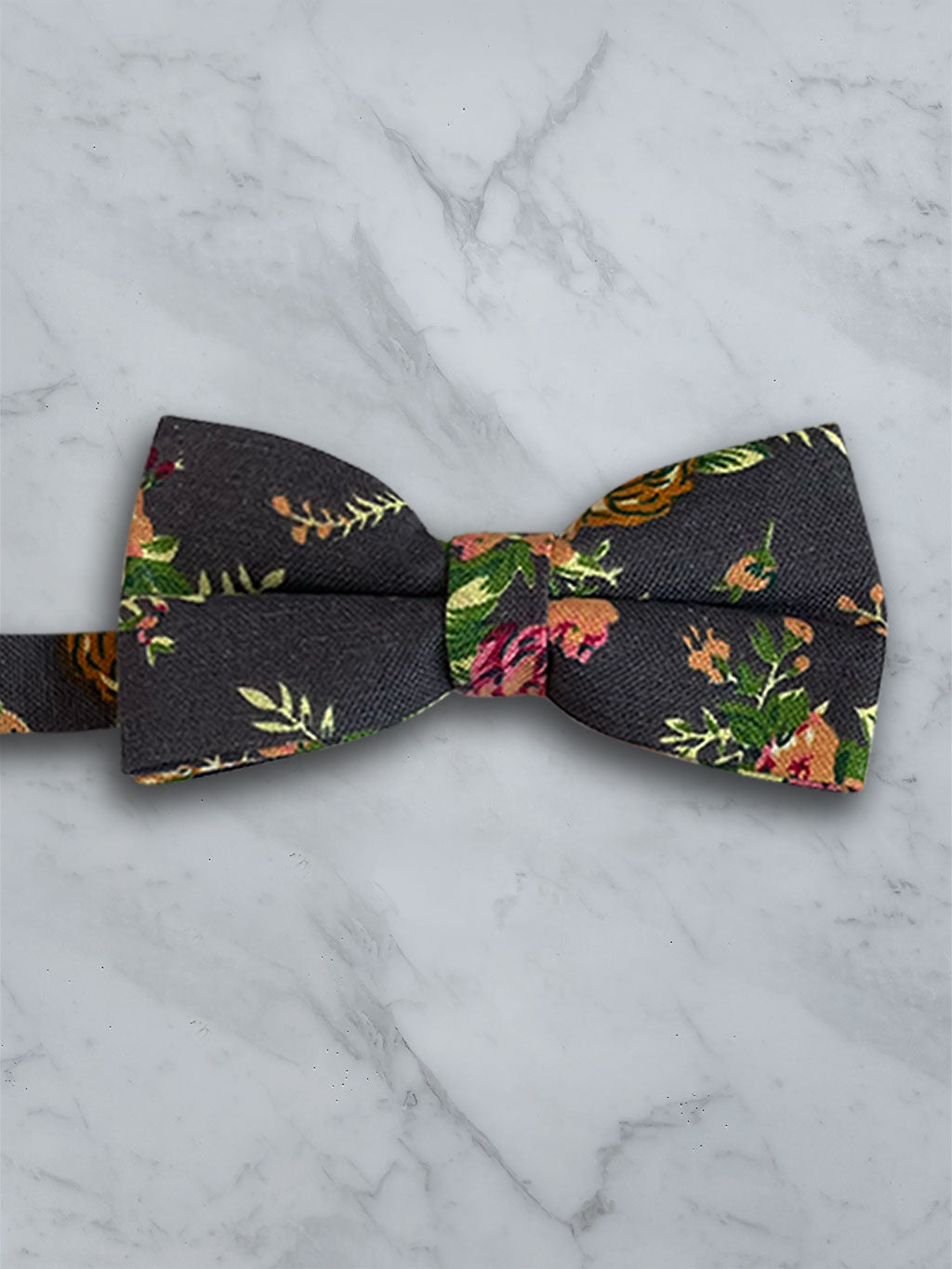 Charcoal Linen Floral Bow Tie and Pocket Square Set