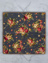 Charcoal Linen Floral Pocket Square