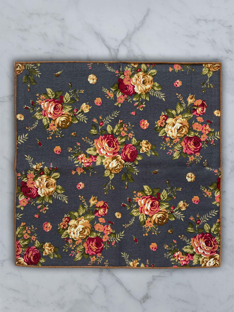 Charcoal Linen Floral Pocket Square