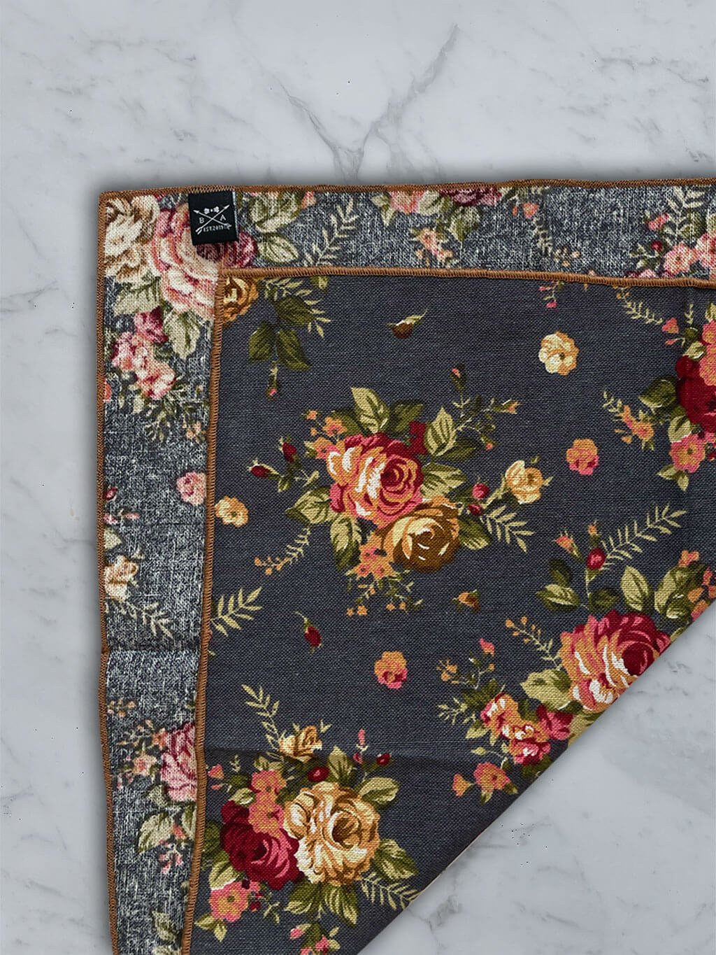 Charcoal Linen Floral Bow Tie and Pocket Square Set