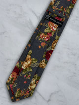 Charcoal Linen Floral Tie and Pocket Square Set