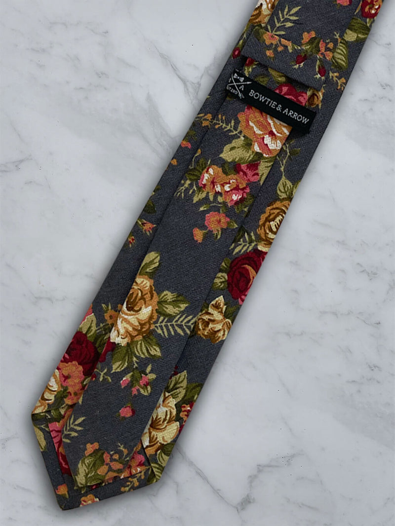 Charcoal Linen Floral Tie