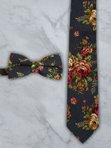 Charcoal Linen Floral Tie