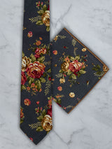Charcoal Linen Floral Tie