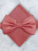 Coral Deluxe Silk Twill Bow Tie & Pocket Square Set