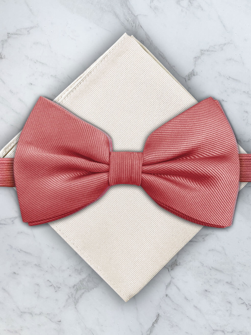 Coral Deluxe Silk Twill Bow Tie & Pocket Square Set
