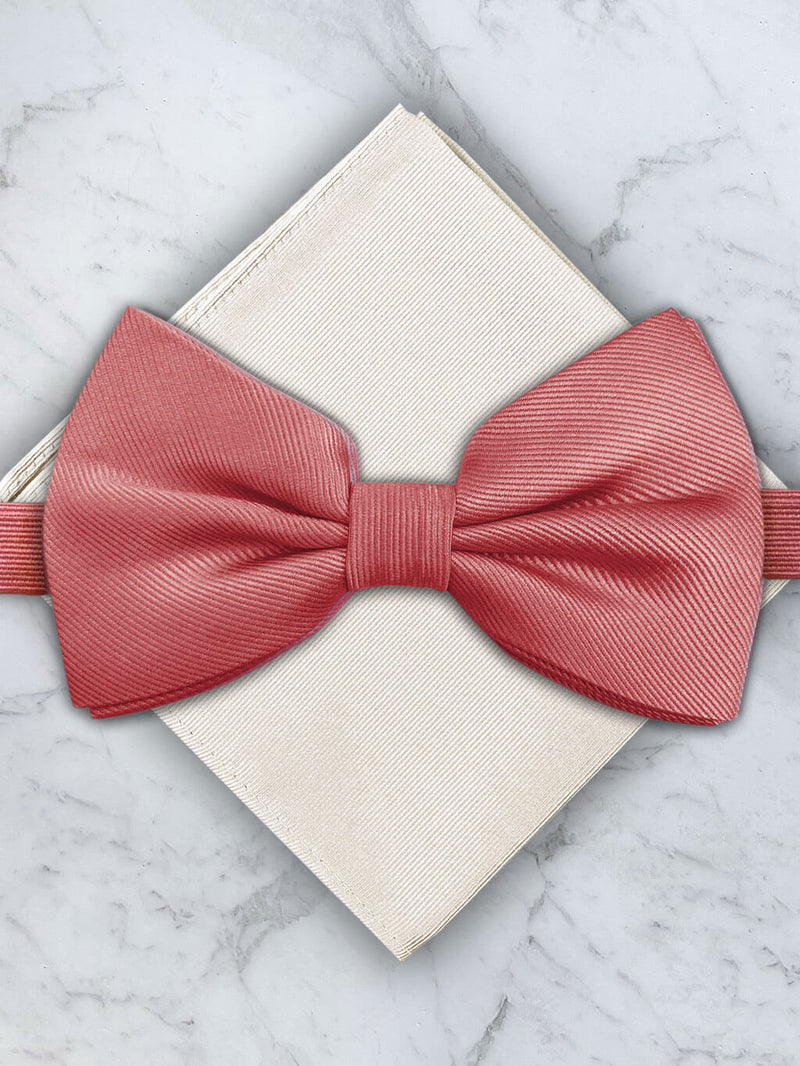 Coral Deluxe Silk Twill Bow Tie & Pocket Square Set