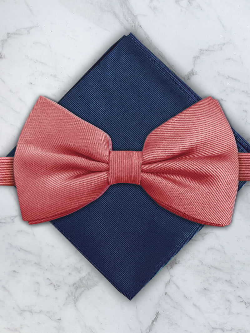 Coral Deluxe Silk Twill Bow Tie & Pocket Square Set