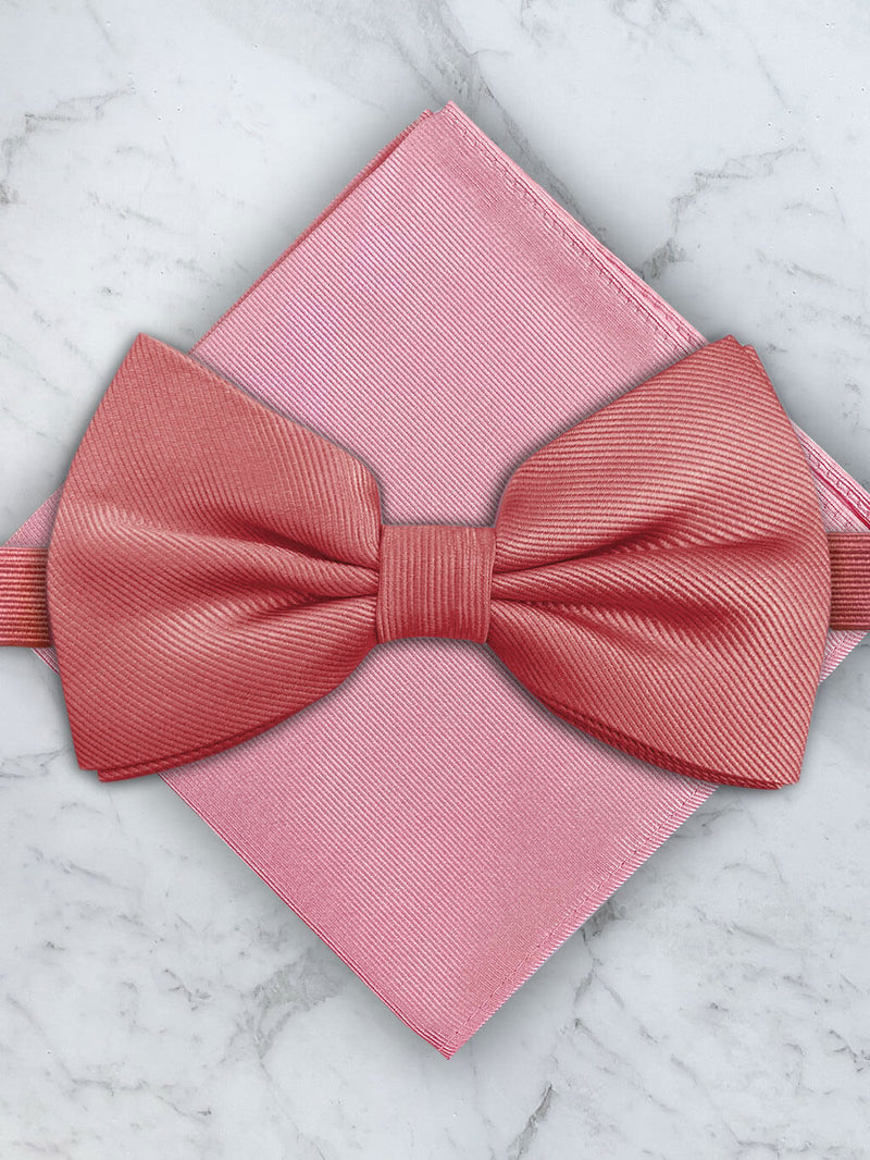 Coral Deluxe Silk Twill Bow Tie & Pocket Square Set