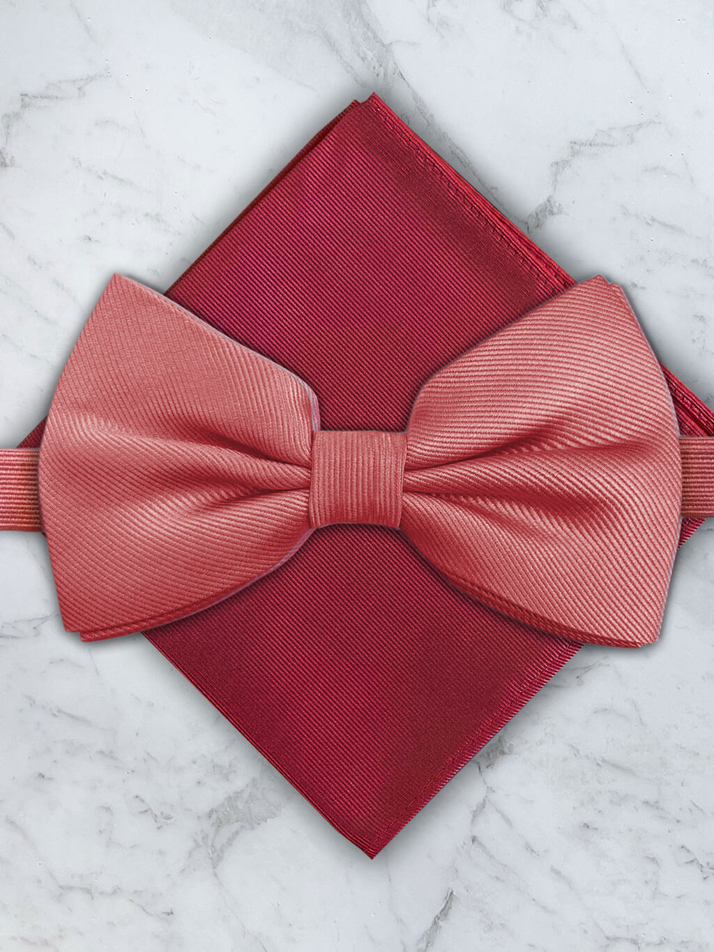 Coral Deluxe Silk Twill Bow Tie & Pocket Square Set