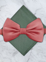 Coral Deluxe Silk Twill Bow Tie & Pocket Square Set