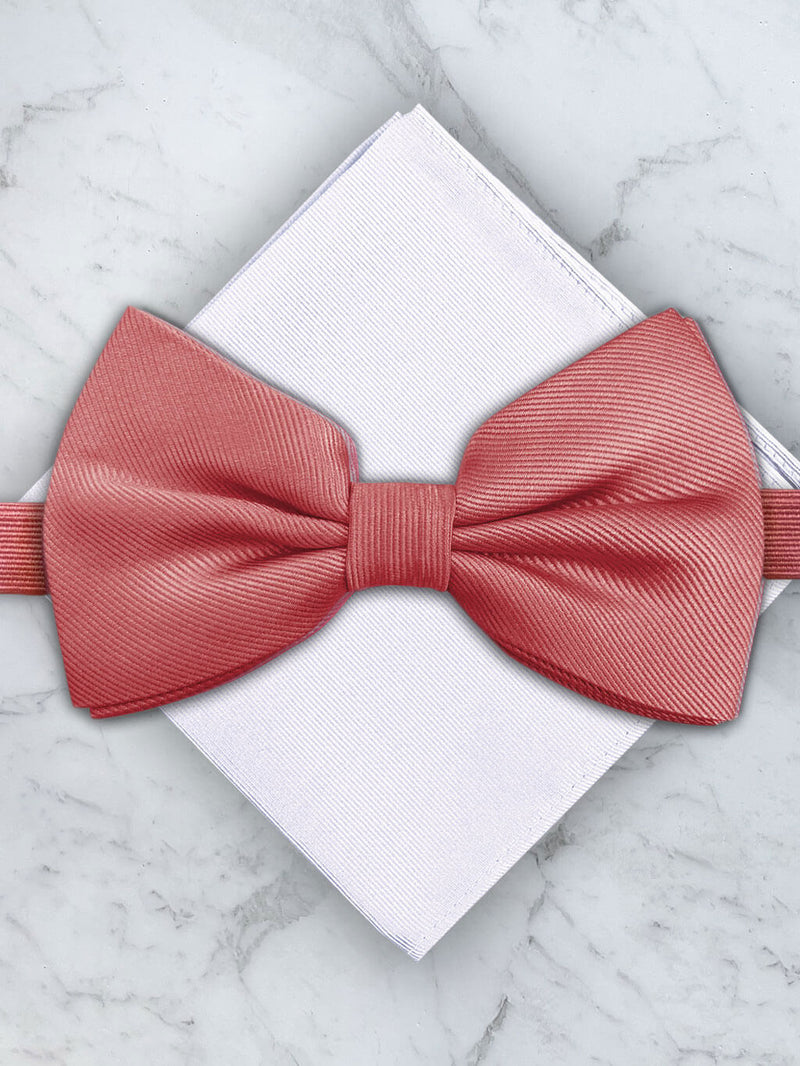 Coral Deluxe Silk Twill Bow Tie & Pocket Square Set