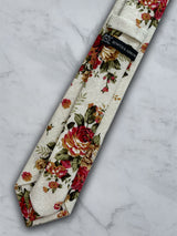 Cream Linen Floral Tie and Pocket Square Set