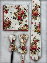Cream Linen Floral Tie and Pocket Square Set
