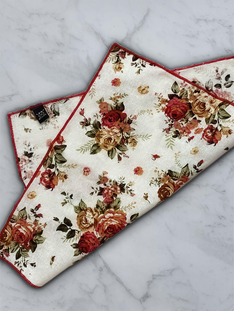 Cream Linen Floral Tie and Pocket Square Set