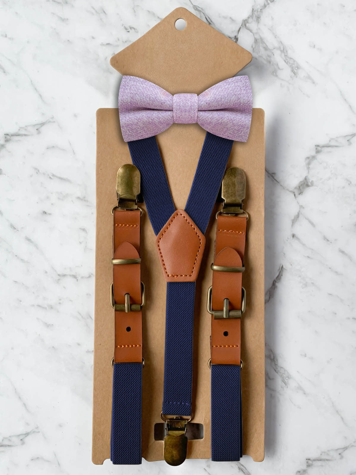 Kids Navy Suspenders & Wool Bow Tie Set
