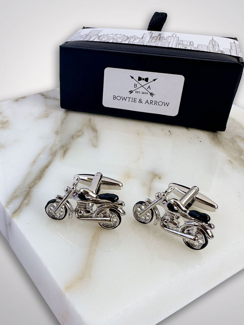 Sleek Silver Motorbike Cufflinks