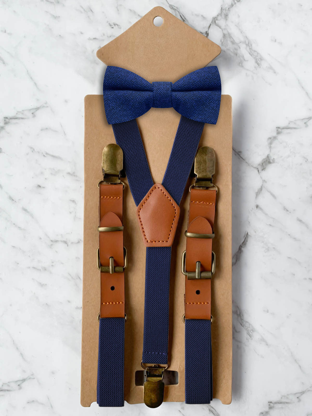 Kids Navy Suspenders & Wool Bow Tie Set