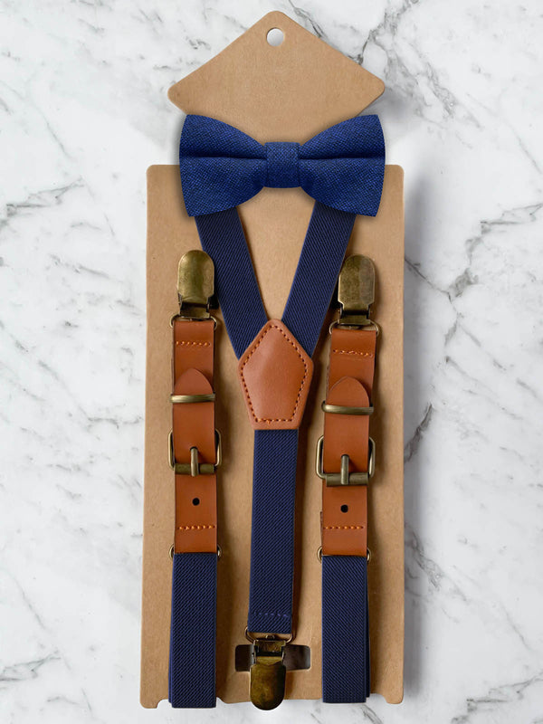 Kids Navy Suspenders & Wool Bow Tie Set