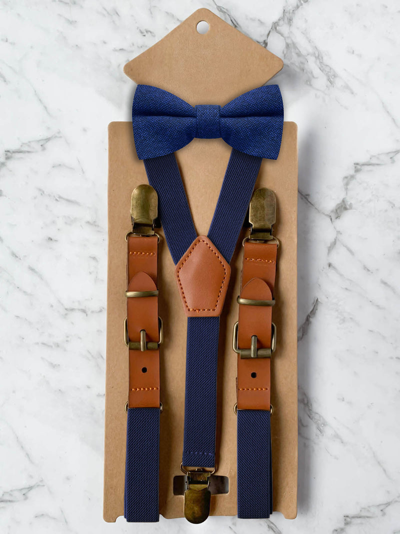 Kids Navy Suspenders & Wool Bow Tie Set