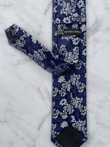 Sakura Navy Floral 100% Silk Brocade Tie