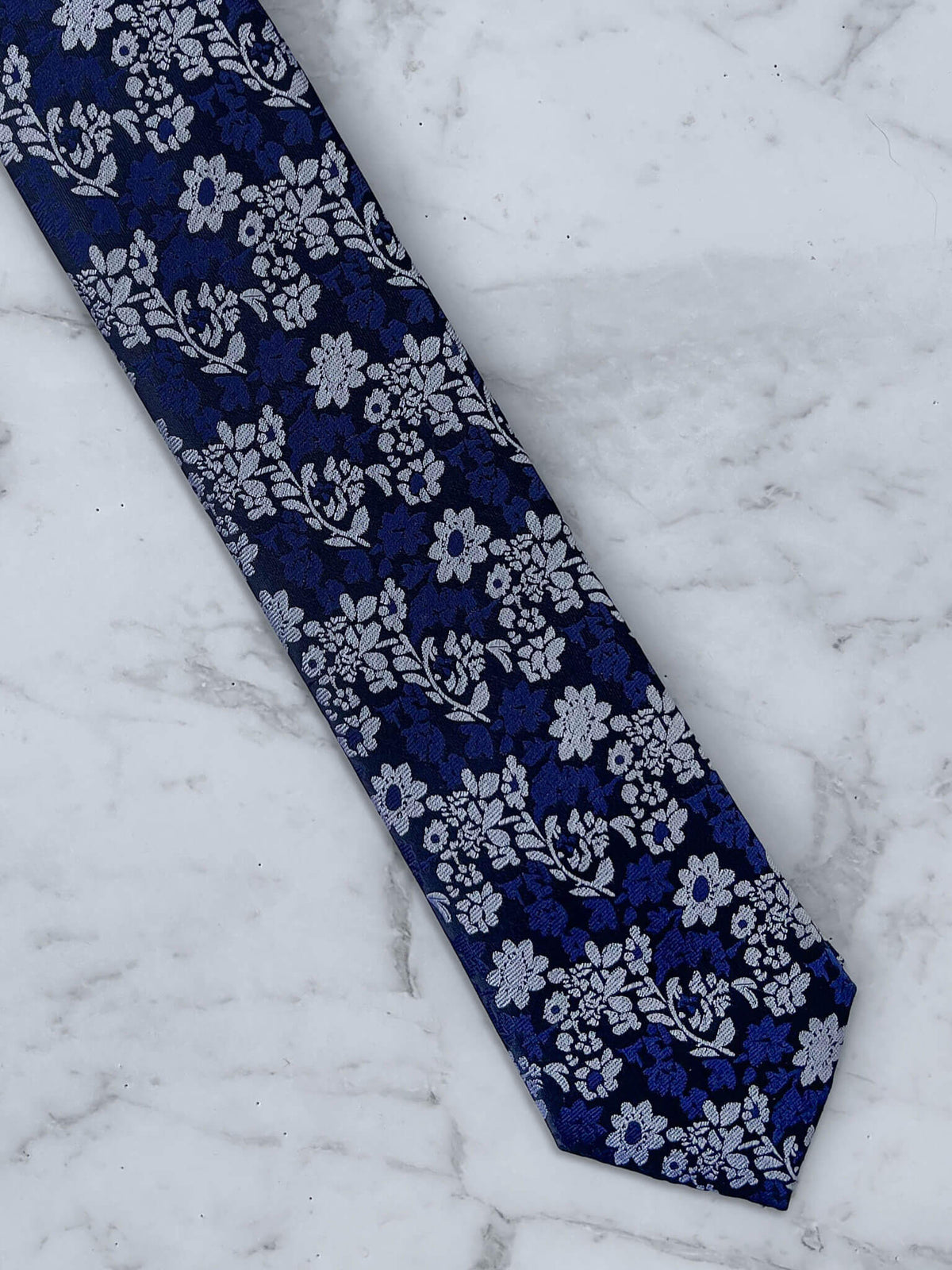 Sakura Navy Floral 100% Silk Brocade Tie