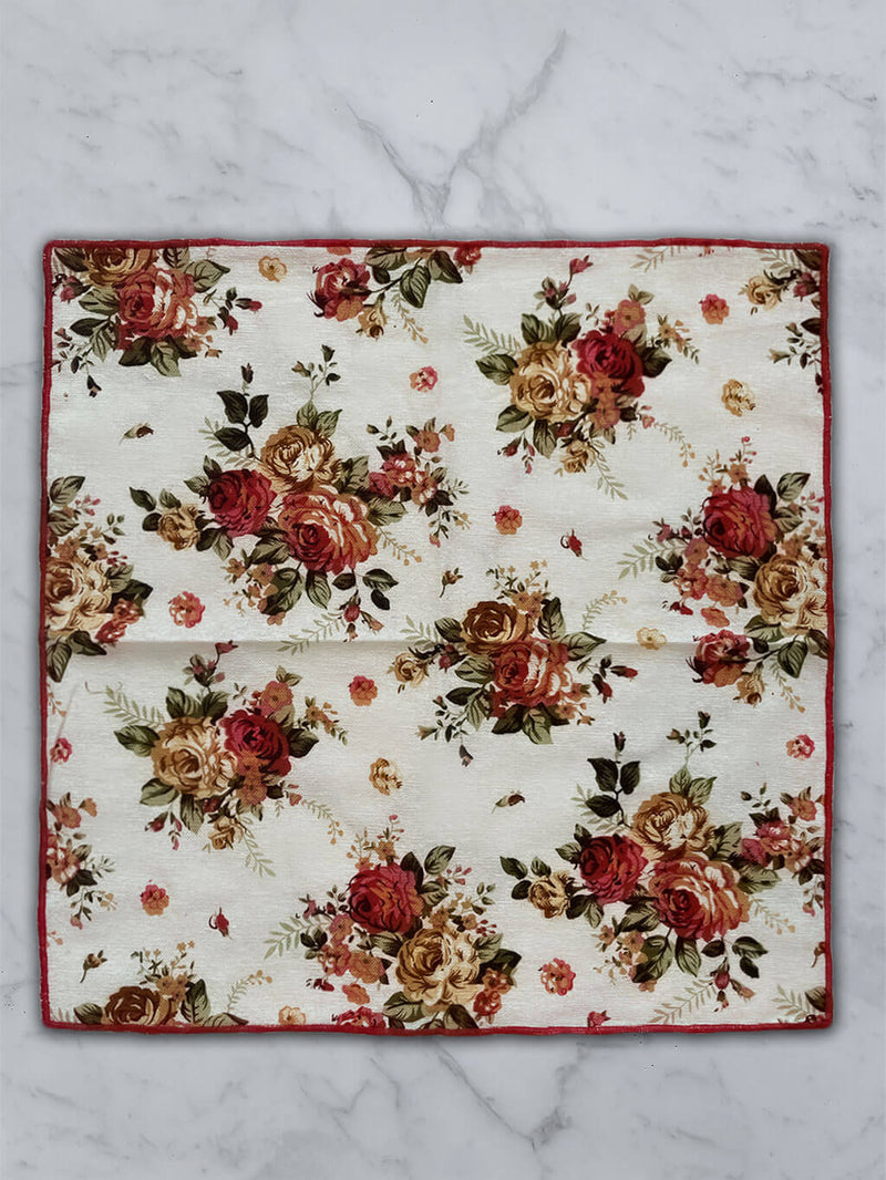 Cream Linen Floral Tie and Pocket Square Set