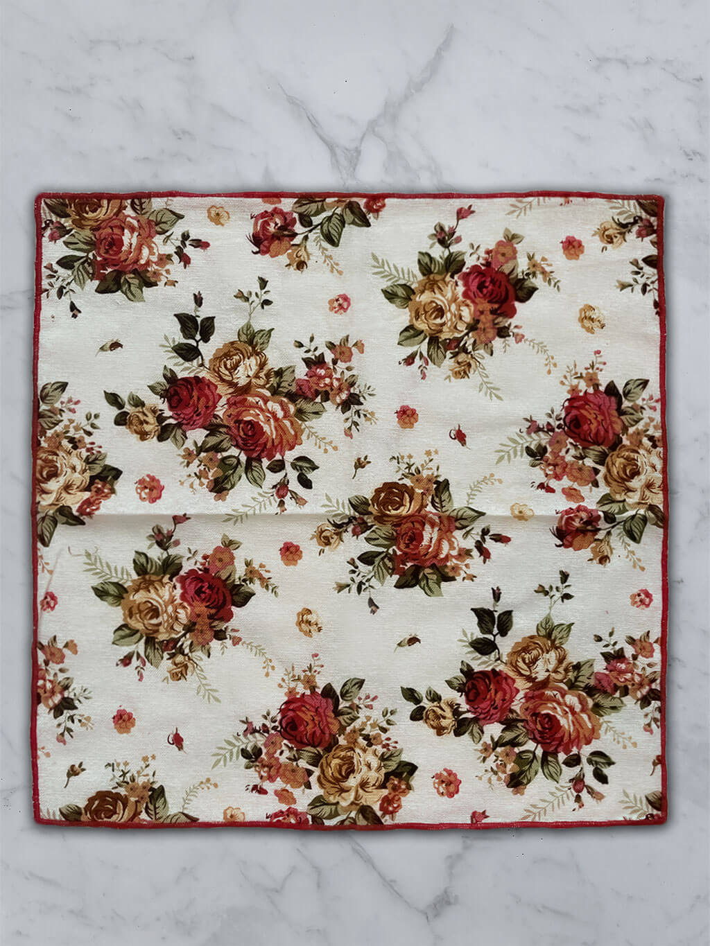 Cream Linen Floral Bow Tie and Pocket Square Set