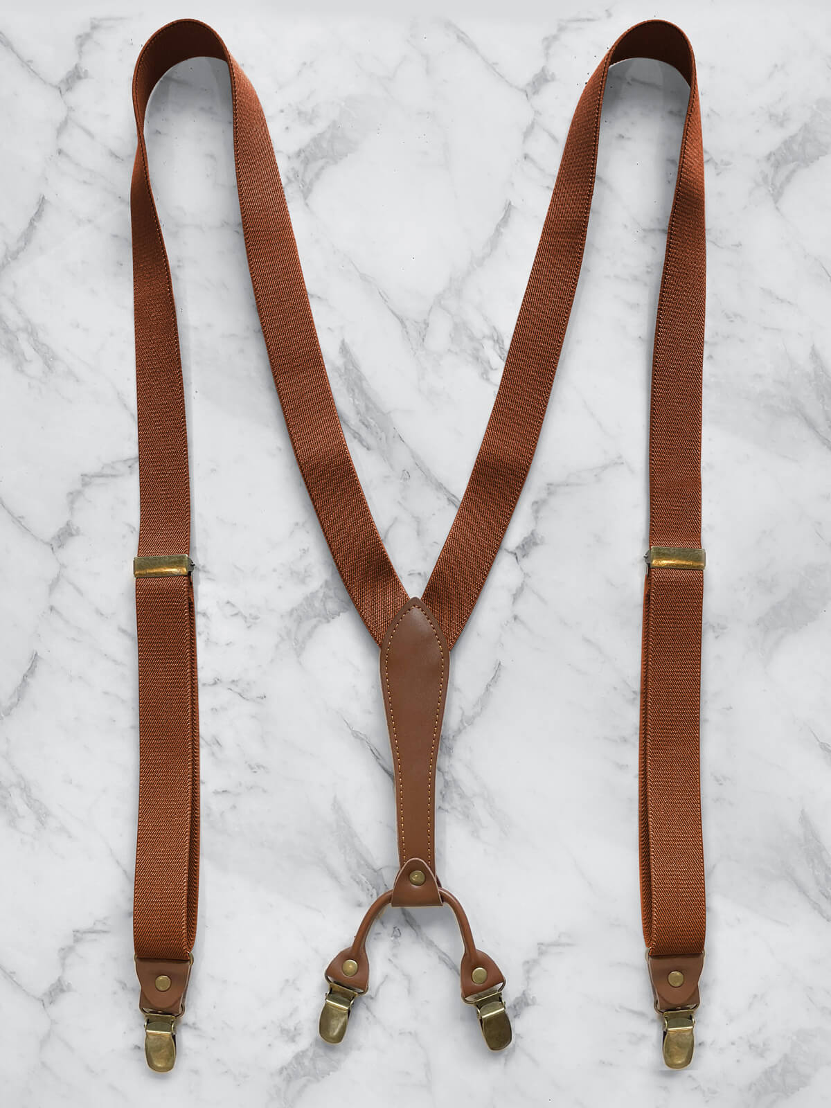 Tan Slimline Leather Trim Suspenders & Woollen Bow Tie Set