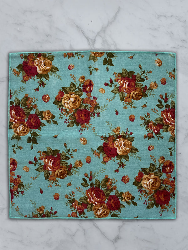 Sky Blue Linen Floral Pocket Square