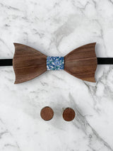Cotton Walnut Wooden Bow Tie & Cufflinks Set