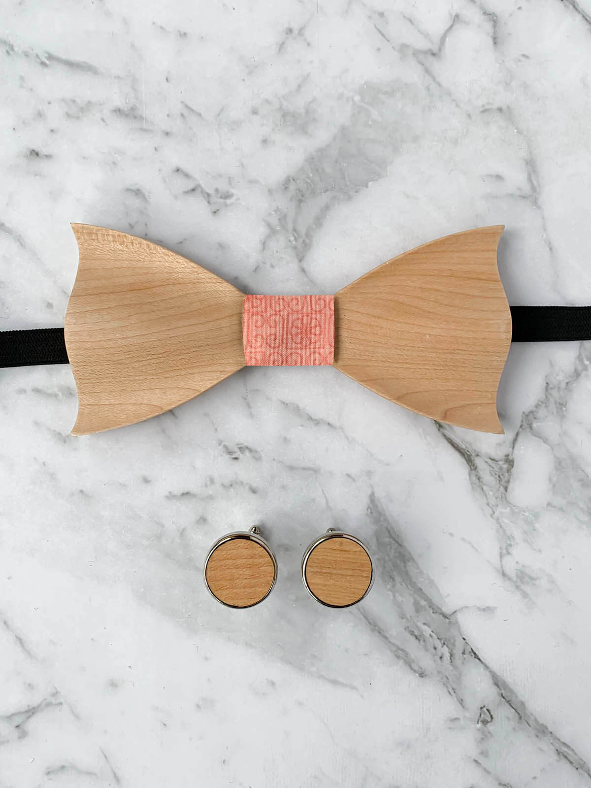 Cotton Maple Wooden Bow Tie & Cufflinks Set