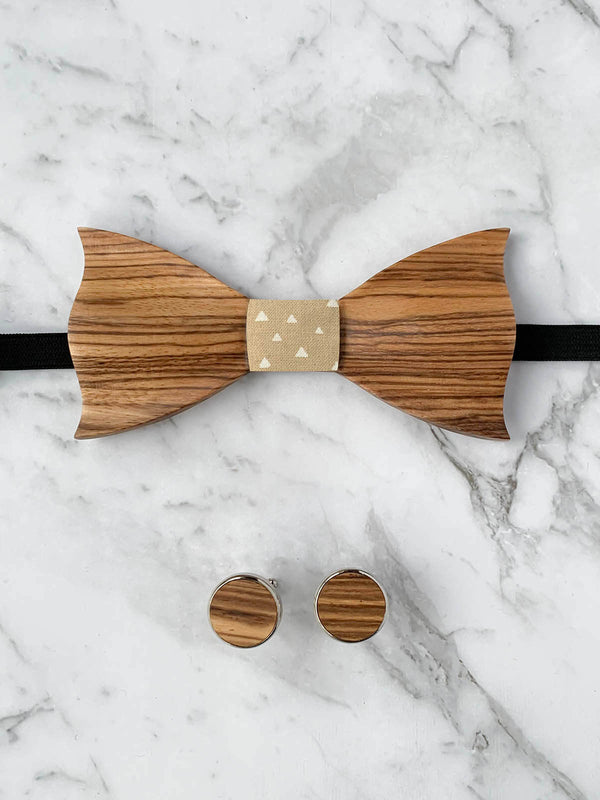 Cotton Zebra Wooden Bow Tie & Cufflinks Set
