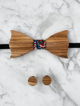 Cotton Zebra Wooden Bow Tie & Cufflinks Set