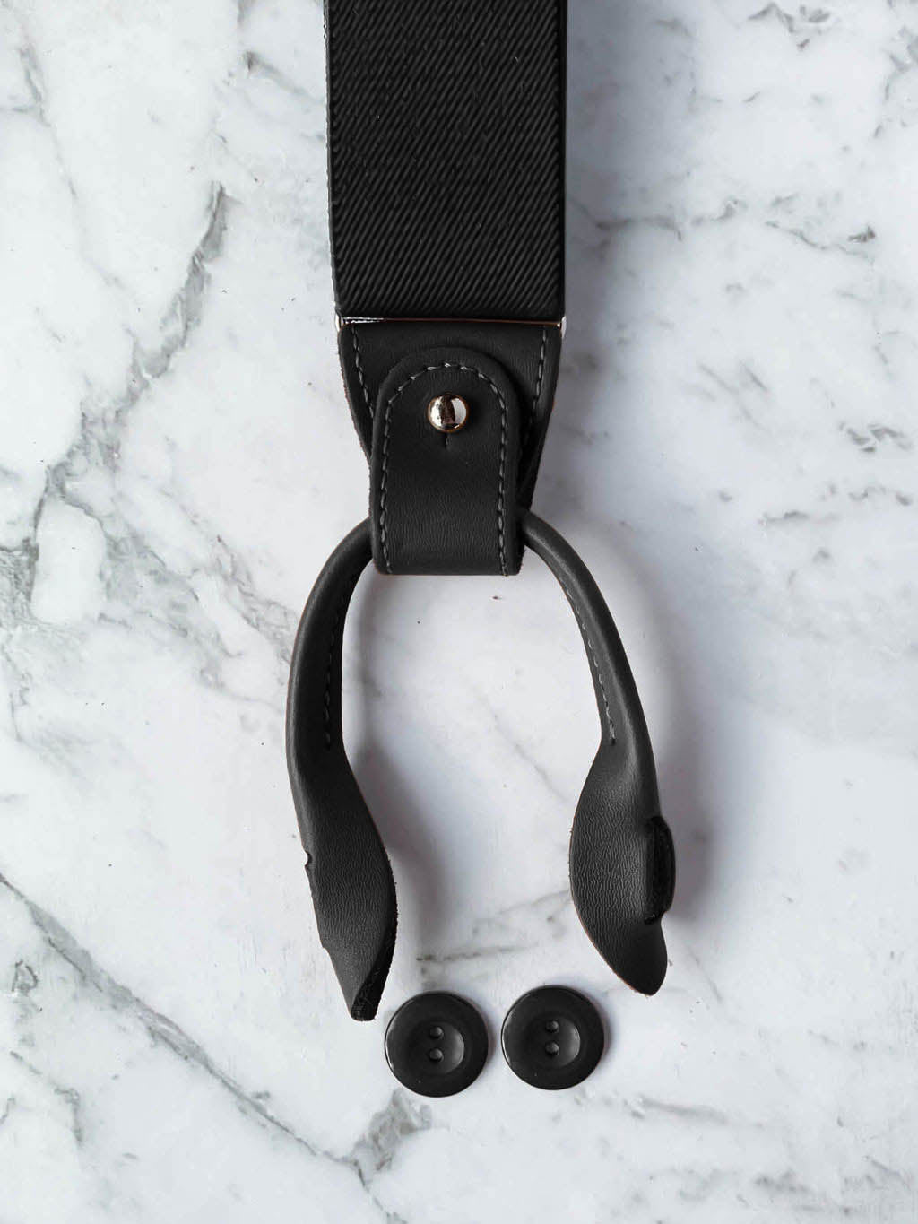 All Black Leather Trim Clip & Button Convertible Suspenders