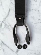 All Black Leather Trim Clip/Button Convertible Suspenders