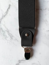 All Black Leather Trim Clip/Button Convertible Suspenders