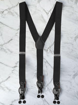 All Black Leather Trim Clip/Button Convertible Suspenders