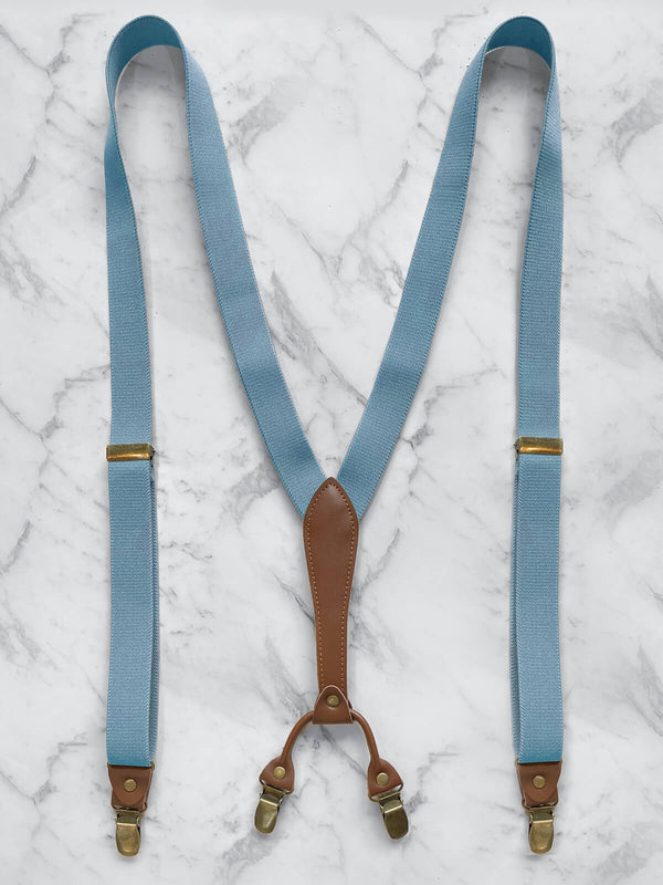 Baby Blue Slimline Leather Trim Lightweight Suspenders