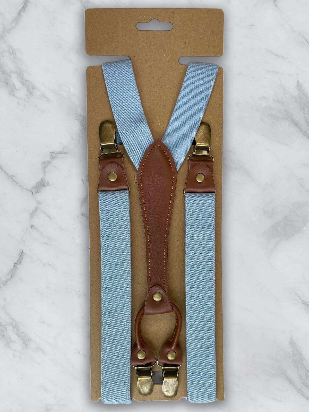 Baby Blue Slimline Leather Trim Lightweight Suspenders