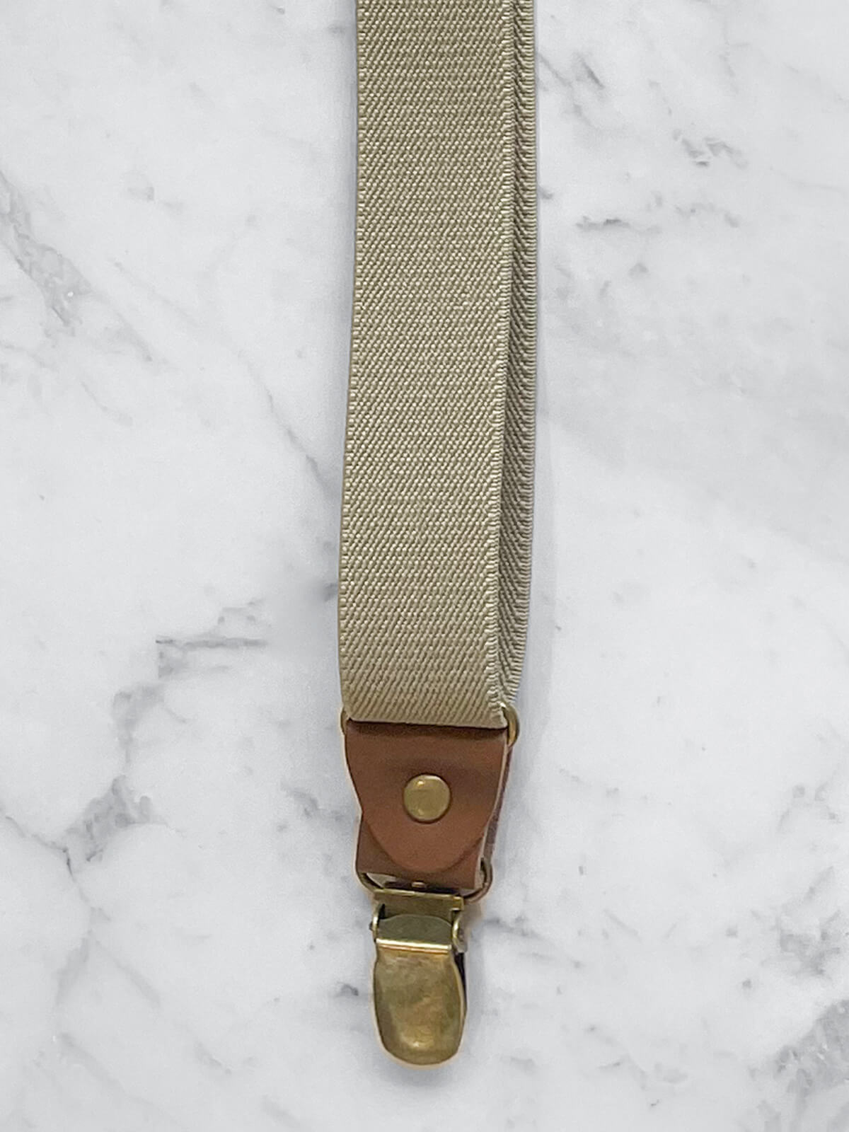 Beige Slimline Leather Trim Lightweight Suspenders
