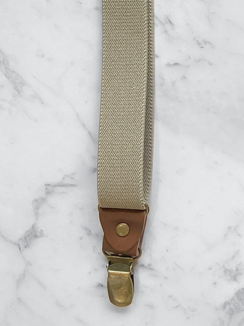Beige Slimline Leather Trim Lightweight Suspenders