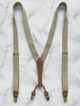 Beige Slimline Leather Trim Lightweight Suspenders