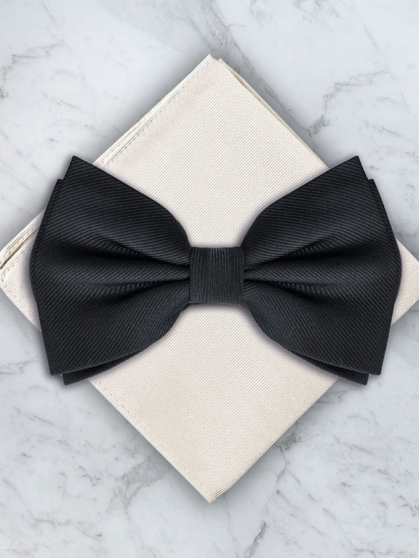 Black Deluxe Silk Twill Bow Tie & Pocket Square Set