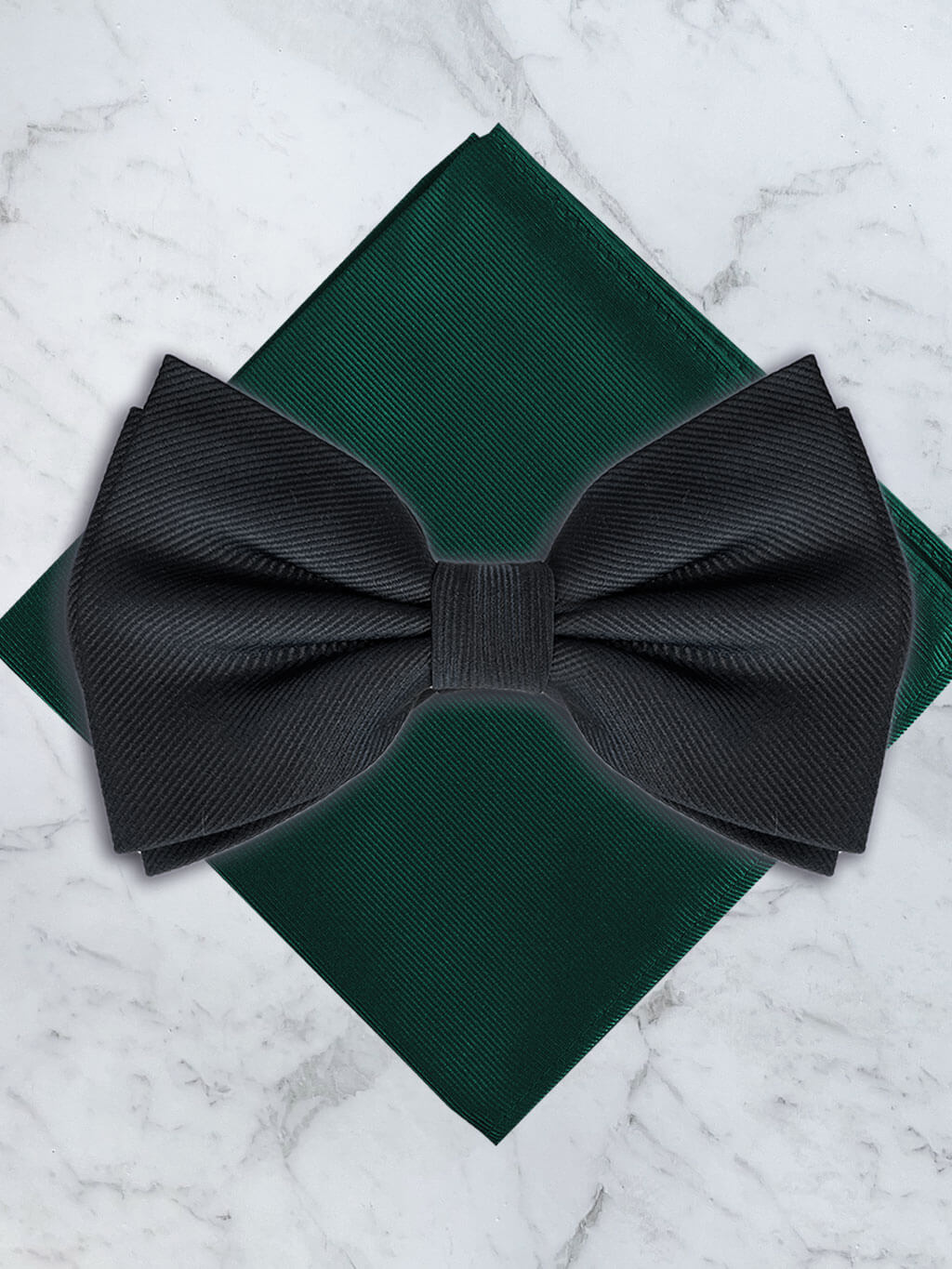 Black Deluxe Silk Twill Bow Tie & Pocket Square Set