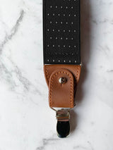 Black Pin Dot Pattern Leather Trim Clip/Button Convertible Suspenders