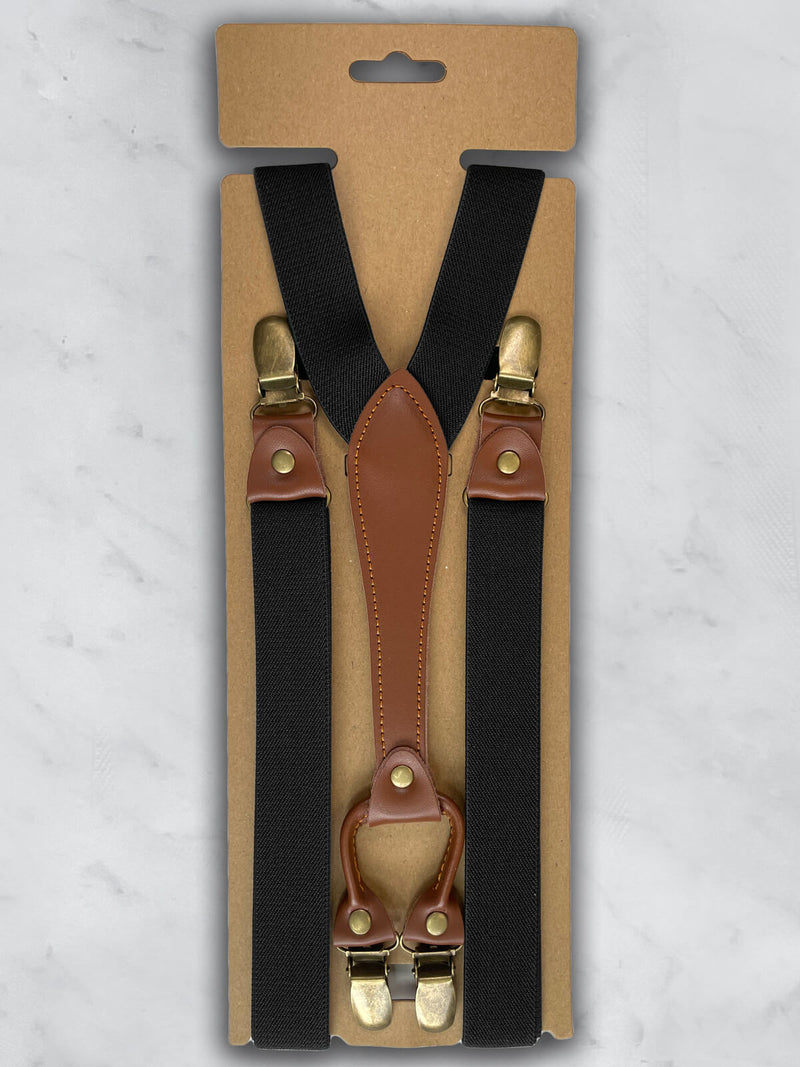 Black Slimline Leather Trim Lightweight Suspenders