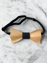 Kids Black Wooden Bow Tie, Suspenders & Brooch Set