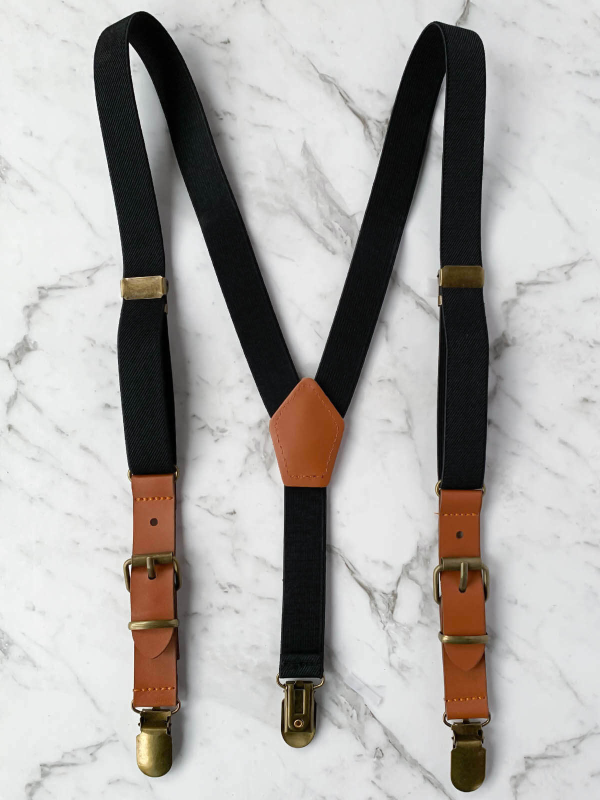 Kids Black Wooden Bow Tie, Suspenders & Brooch Set