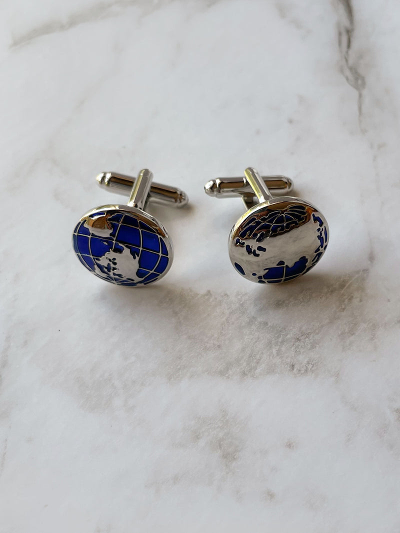 Silver & Blue World Globe Cufflinks